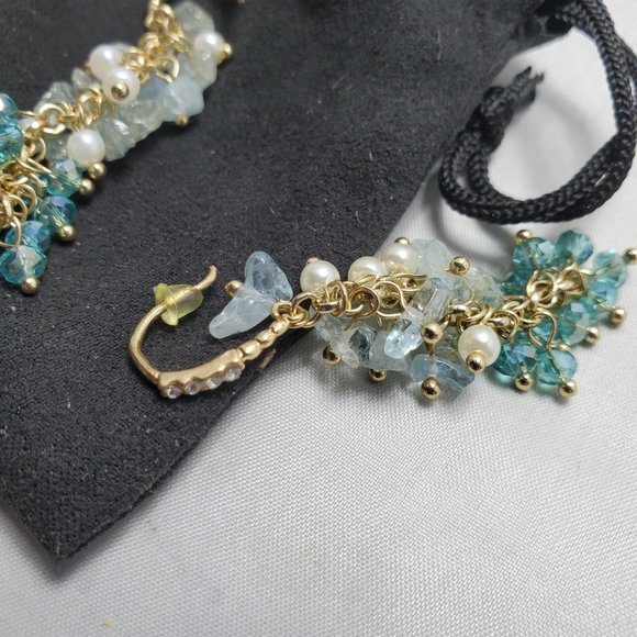 Ali Khan crystal glass bead cluster cascade drop earring aquamarine sky blue - Picture 4 of 6